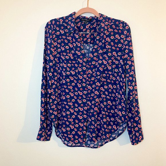 🔥 Velvet Heart | Blue/Pink Rose Floral Soft Long-Sleeved Button-Down Top Medium - Picture 1 of 2